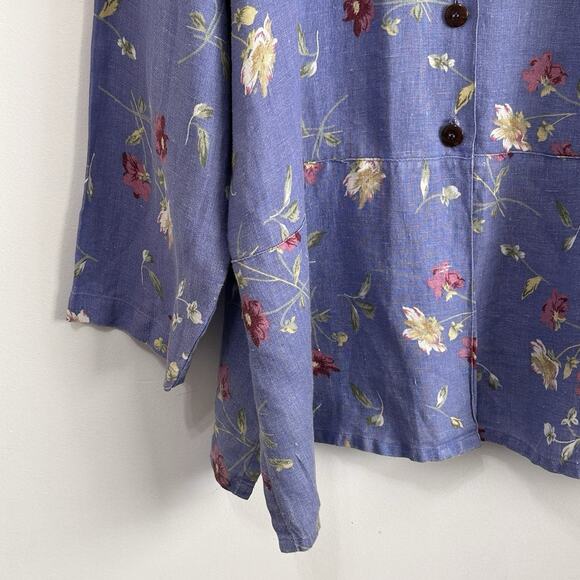 Laissez Faire Tunic Shirt 2 / 2X Blue Floral Linen Lagenlook‎ Vintage Relaxed - Picture 4 of 10